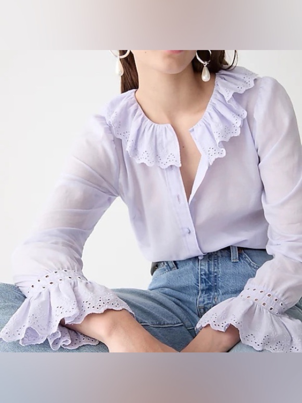 J. Crew Lavender Ruffle Eyelet Lightweight Blouse